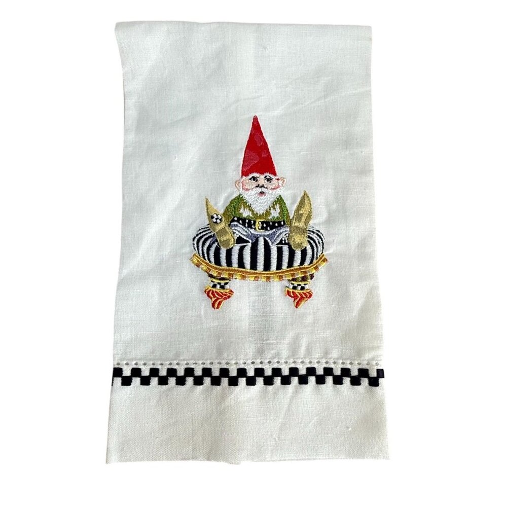 Mackenzie-Childs Embroidered Woodland Gnome Kitchen Towel Ottoman Seat Check